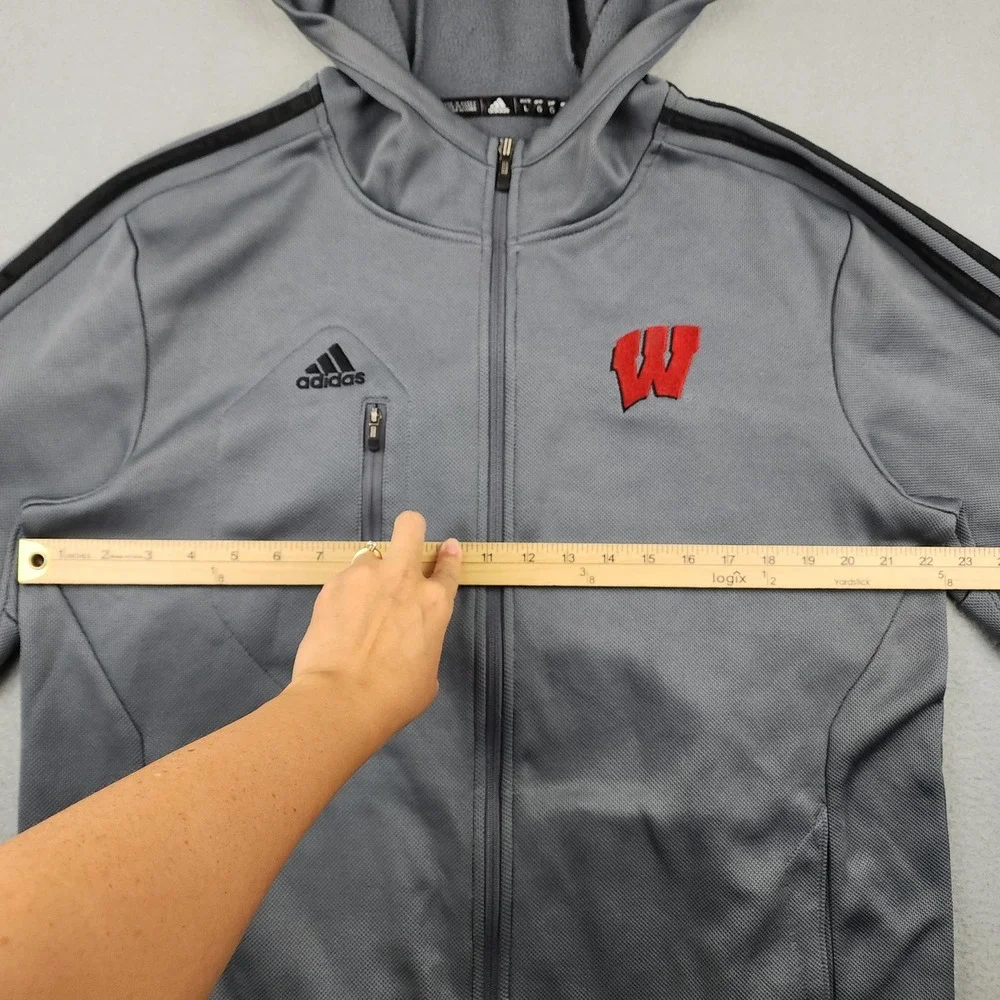 Wisconsin Badgers Jacket Mens Large Gray NCAA Adidas ClimaWarm Fleece Hooded